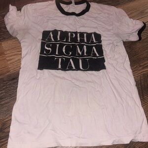 White Graphic Alpha Sigma Tau Sorority T-Shirt with Black Trim